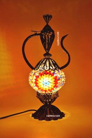 Mosaic Table Lamp Copper -TURKİSH HANDMADE LAMP-  EWER - F-T-204