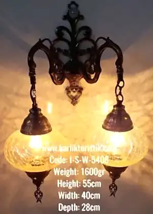 Metal Telkari Duvar Lambası Otantik Çift Aplik Aşağı Yönlü