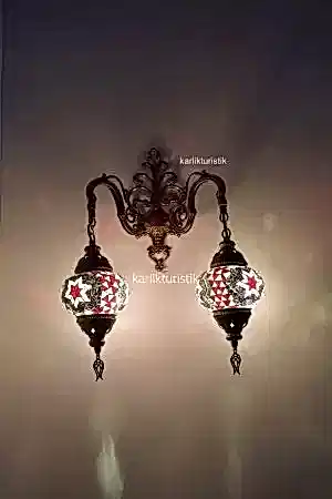 Mozaik Aplik ,Çiftli Aşağı Yönlü Dekoratif Duvar Lambası,Otantik Lamba,Mozaik Lamba I-S-W-5409