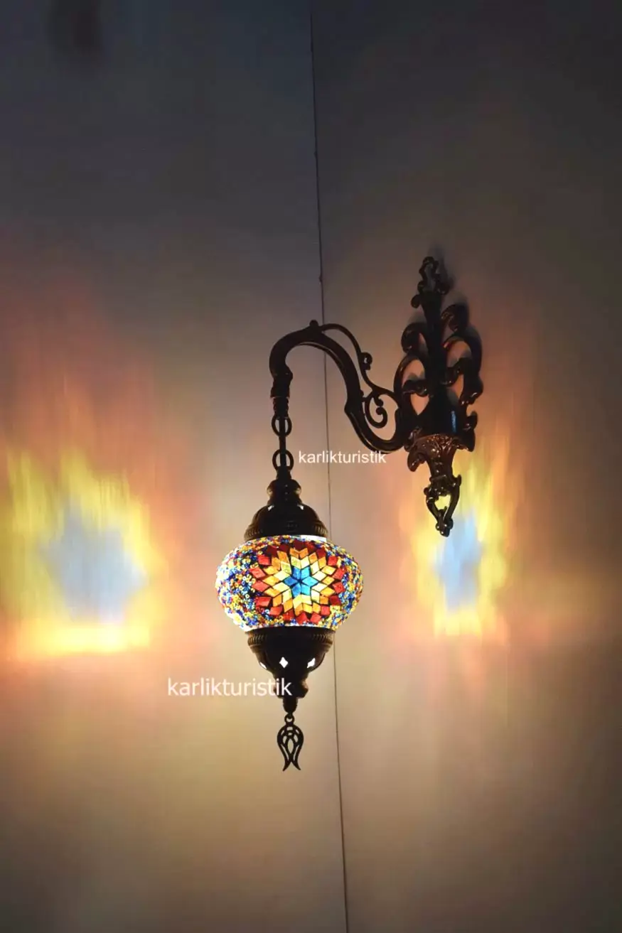 Mozaik Aplik ,Tekli Aşağı Yönlü Dekoratif Duvar Lambası,Otantik Lamba,Mozaik Lamba1