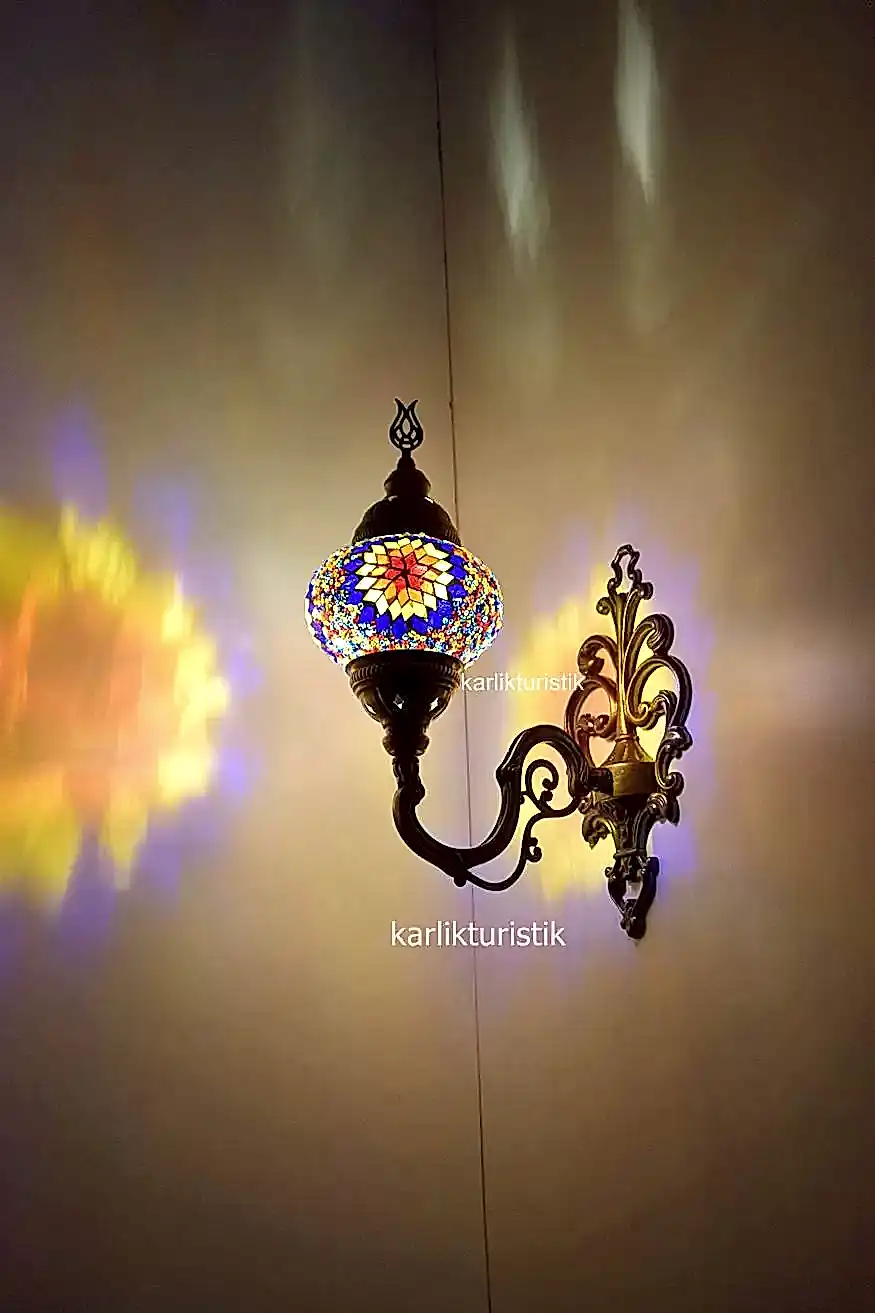 Mozaik Aplik ,Yukarı Yönlü Dekoratif Duvar Lambası,Otantik Lamba,Mozaik Lamba 2