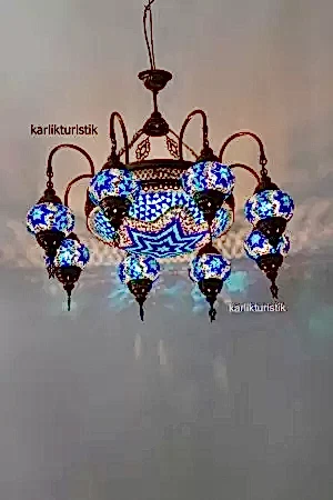 Mozaik Avize 8 Kollu Sarkıt Rustik Tavan Lambası Renkli Osmanlı Avize I-S-C-5332