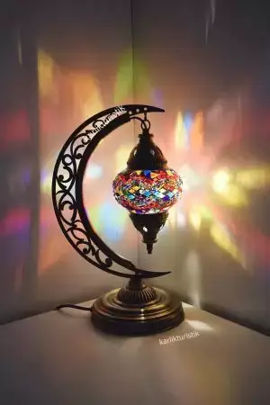 Mozaik Masa Lambası Hilal,Türk Yapımı Masa Lambası Yarım Ay, Mozaik Masa Lambası