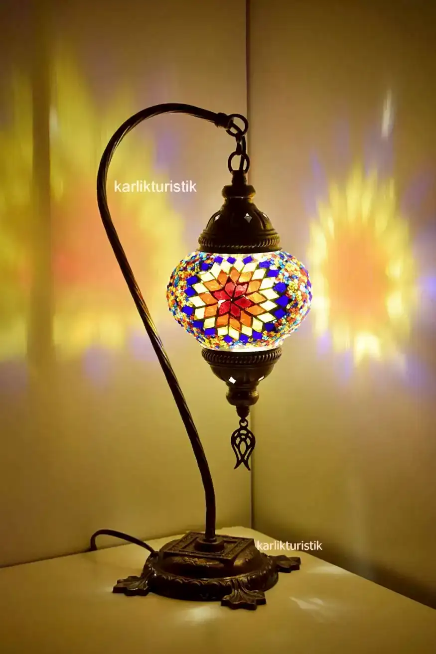 mozaik lamba masa üstü kuğuboynu otantik abajur19