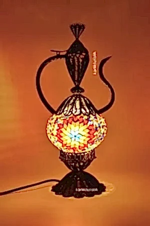 Mozaik İbrik Bakır Telkari Masa Lambasi No:2 Boy - F-T-204