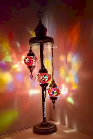 Mozaik Lambader,Otantik Lambası,Dekoratif Köşe Lambası 3 Lü Mozaik Gece Lambası I-S-F-5500