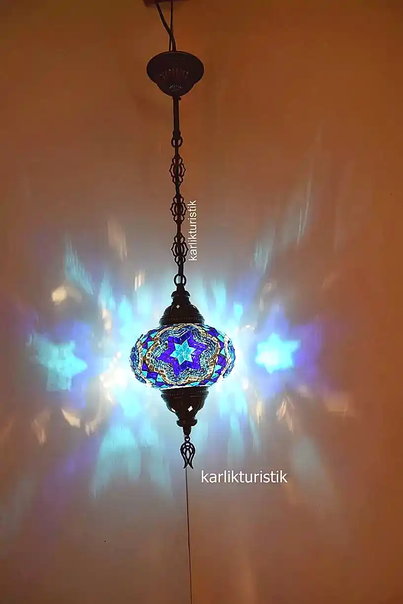 Mozaik Lamba,tekli Sarkıt Aydınlatma No3 Mozaik Cam Metal Sıvama Askılı Lamba -3