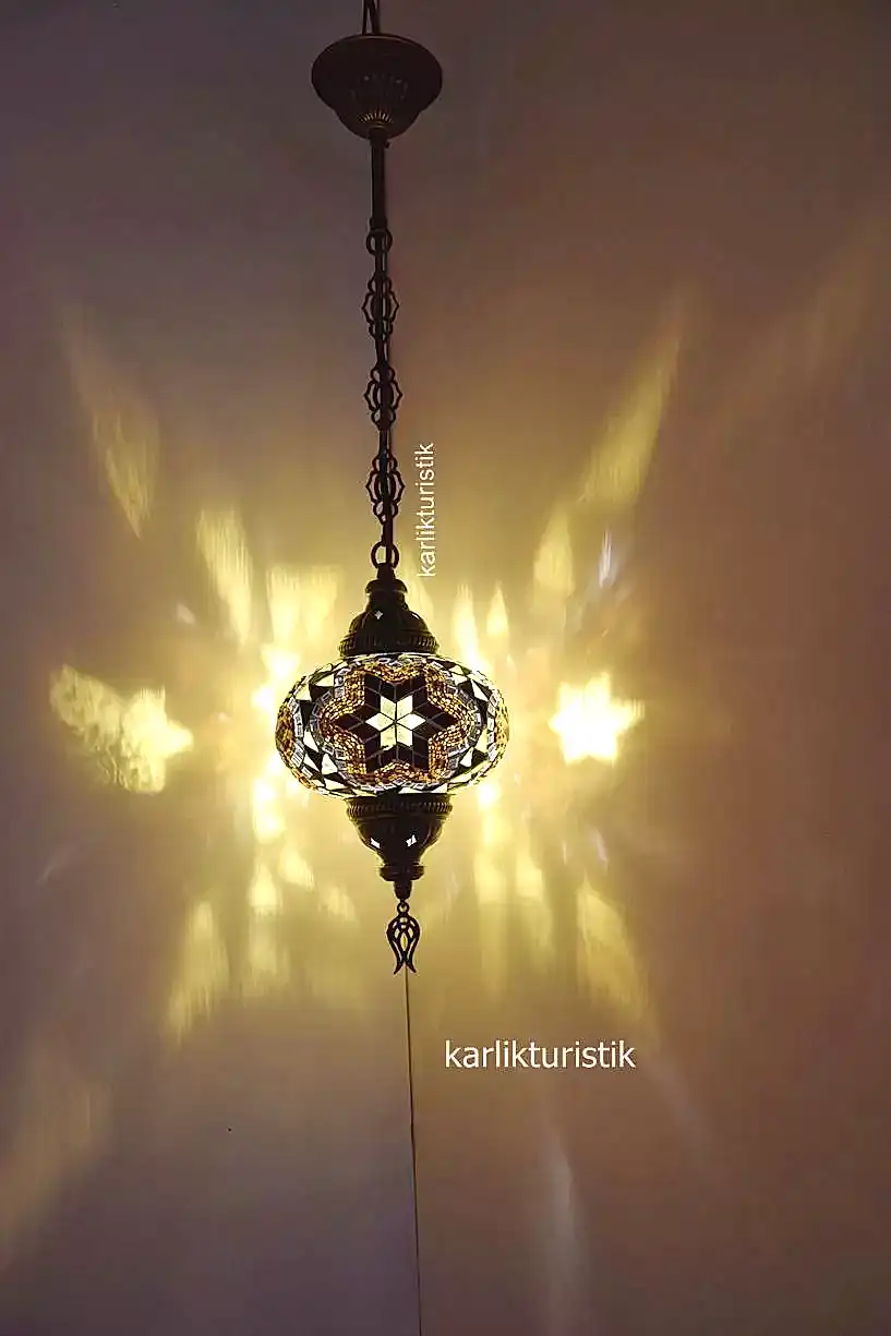 Mozaik Lamba,tekli Sarkıt Aydınlatma No3 Mozaik Cam Metal Sıvama Askılı Lamba -7
