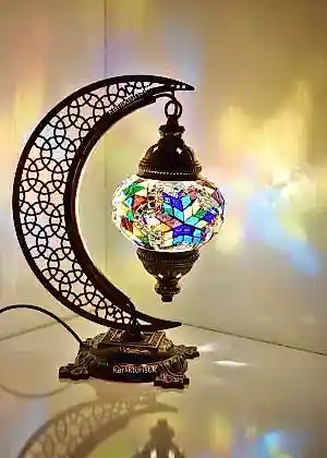 Türk Mozaik Masa Lambası Hilal,Osmanlı Abajur Otantik Lamba, Mozaik Masa Lambası
