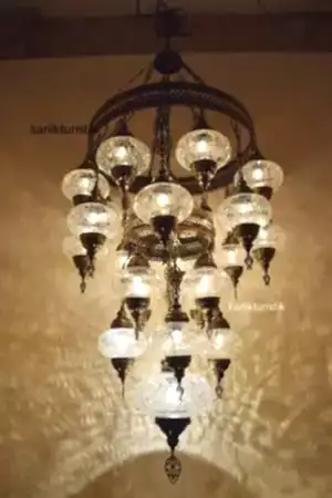 Osmanlı Lamba Avize 25 li Sarkıt Otantik Tavan Lambası Şeffaf Sarkıt I-S-C-5328