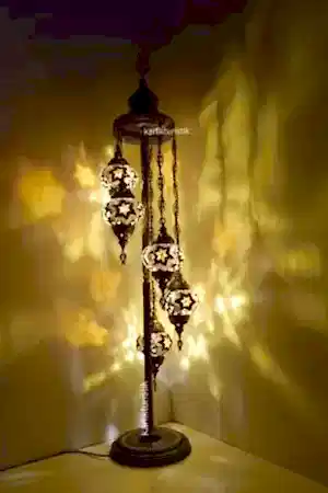 Mozaik Lambader,Otantik Lamba,Dekoratif Köşe Lambası 5 Lİ Mozaik Gece Lambası I-S-F-5503