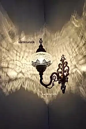 Osmanlı Aplik,tekli Yukarı Yönlü Dekoratif Duvar Lambası,otantik Lamba,şefaf Çatak Camlı lazerli