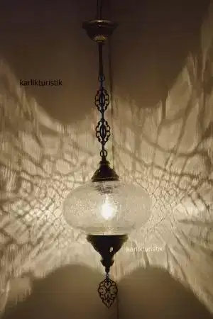 Osmanlı Tekli Sarkıt Şefaf Lamba Çatak Desen Otantik Metal No5 I-S-H-5208