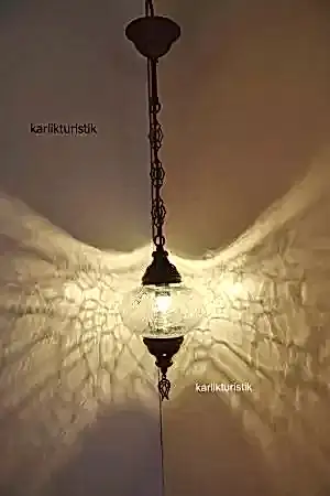 Osmanlı Tekli Sarkıt Şefaf Lamba Çatak Desen Otantik Metal No3 I-S-H-5201