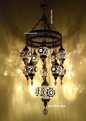 Hotel avizeleri otantik türk tarzı cafe avizesi 10+1 MOZAİK CAMLI SARKIT LAMBA -I-S-C-5314