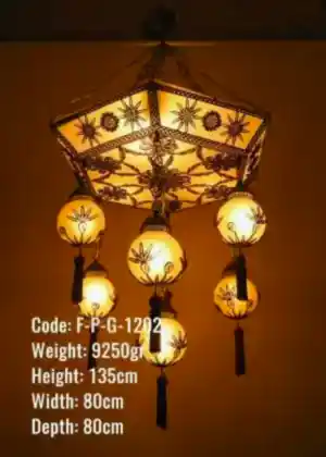 Plafonyer Plexi Glass Osmanlı Altıgen 7 li Telkari Top Avize - F-P-G-1202