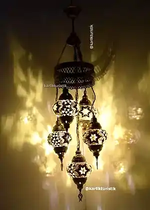 Türk Lambaları Dekoratif Lamba Mozaik Set Avize 5 li Karışık Model Metal Sıvama No2 I-S-C-5302