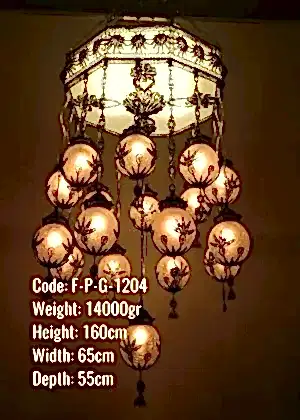 Plafonyer Plexi Glass Osmanlı Sekizgen 17 li Telkari Top Avize - F-P-G-1204
