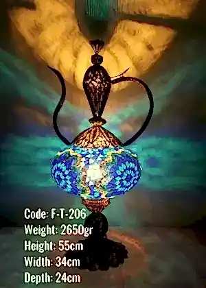 Bakır El Emeği Telkari No5 Mozaik Masa Lambası İbrik - F-T-206