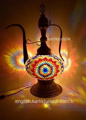 Mozaik Masa Lambası XXLARGE NO6 CAM Dekoratif Dövme İbrik Şekli Abajur Hediye Için Otantik Masaüstü Aydınlatma