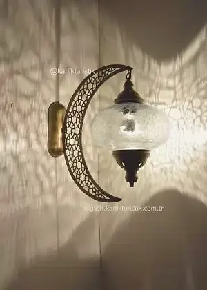 Büyük Boy Osmanlı Aplik Lamba Hilal Dekoratif Duvar Otantik Aplik Yarım Ay