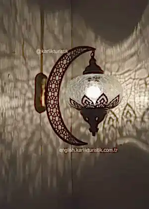 Büyük Boy Osmanlı Aplik Lamba Hilal Dekoratif Duvar Otantik Aplik Yarım Ay lazerli