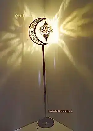 Mozaik Tekli Köşe Lambası Uzun Hilal Şeklinde Dekoratif Lambader  Gece Lambası