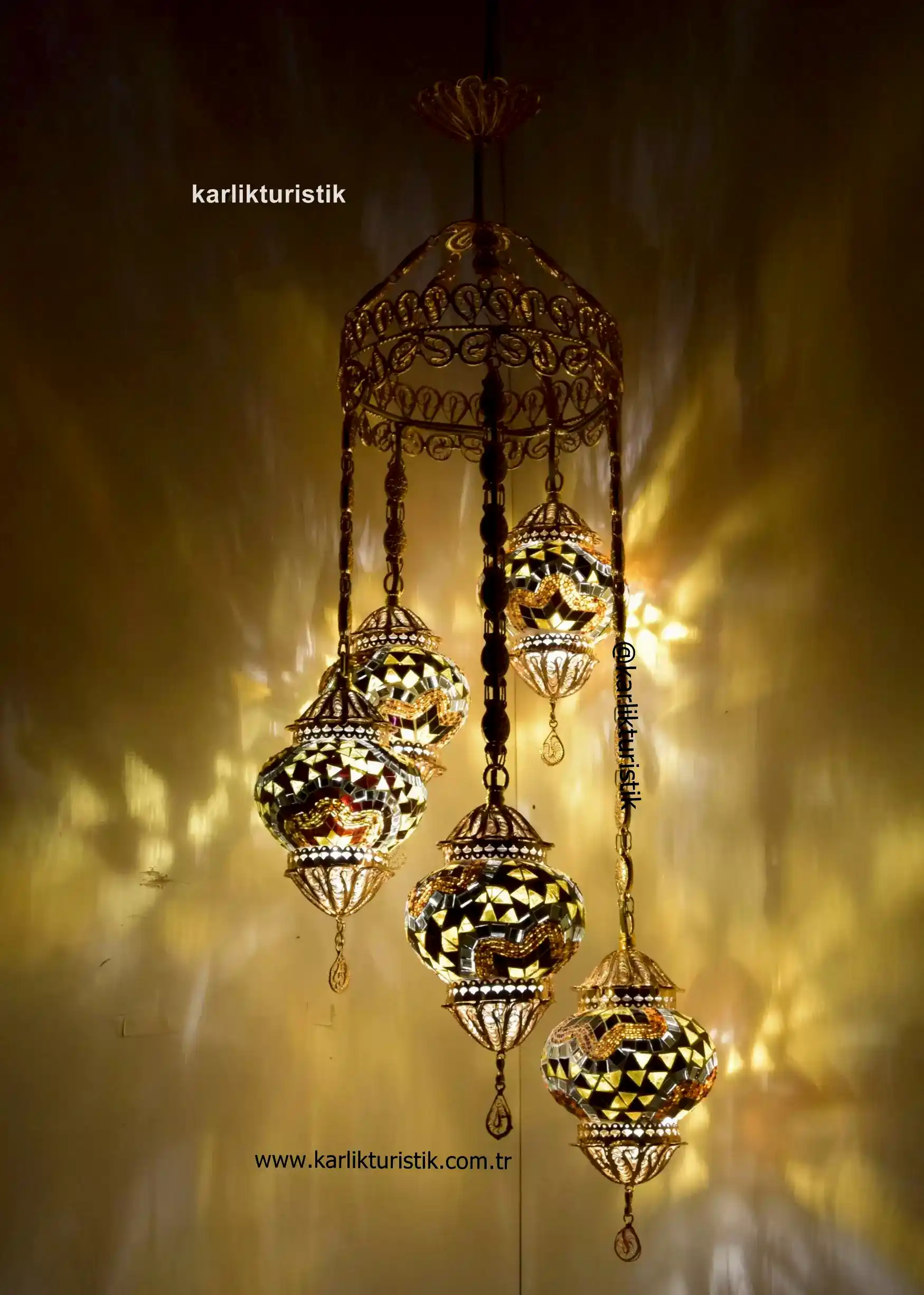 Mosaic Lamp Chandeliers 5 Glass Raindrop Copper Material Filigree Art11
