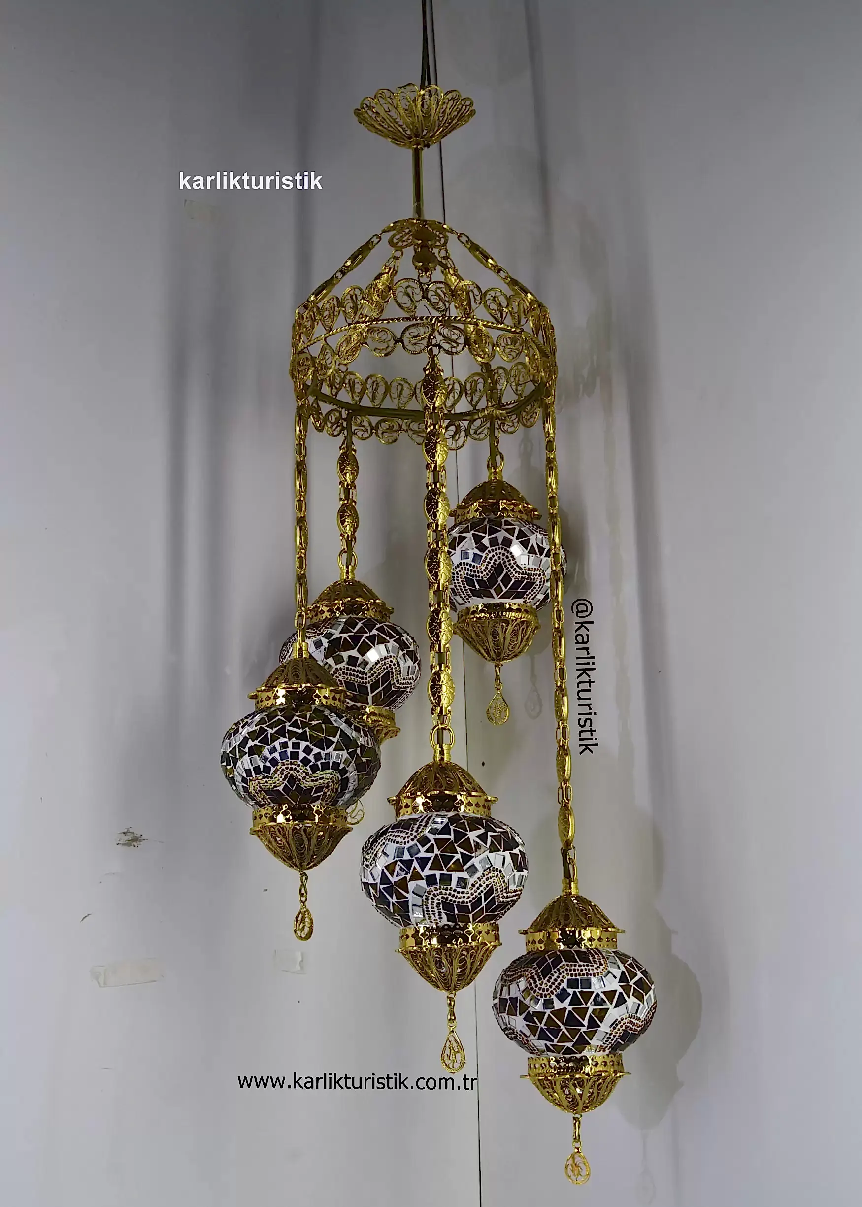 Mosaic Lamp Chandeliers 5 Glass Raindrop Copper Material Filigree Art9