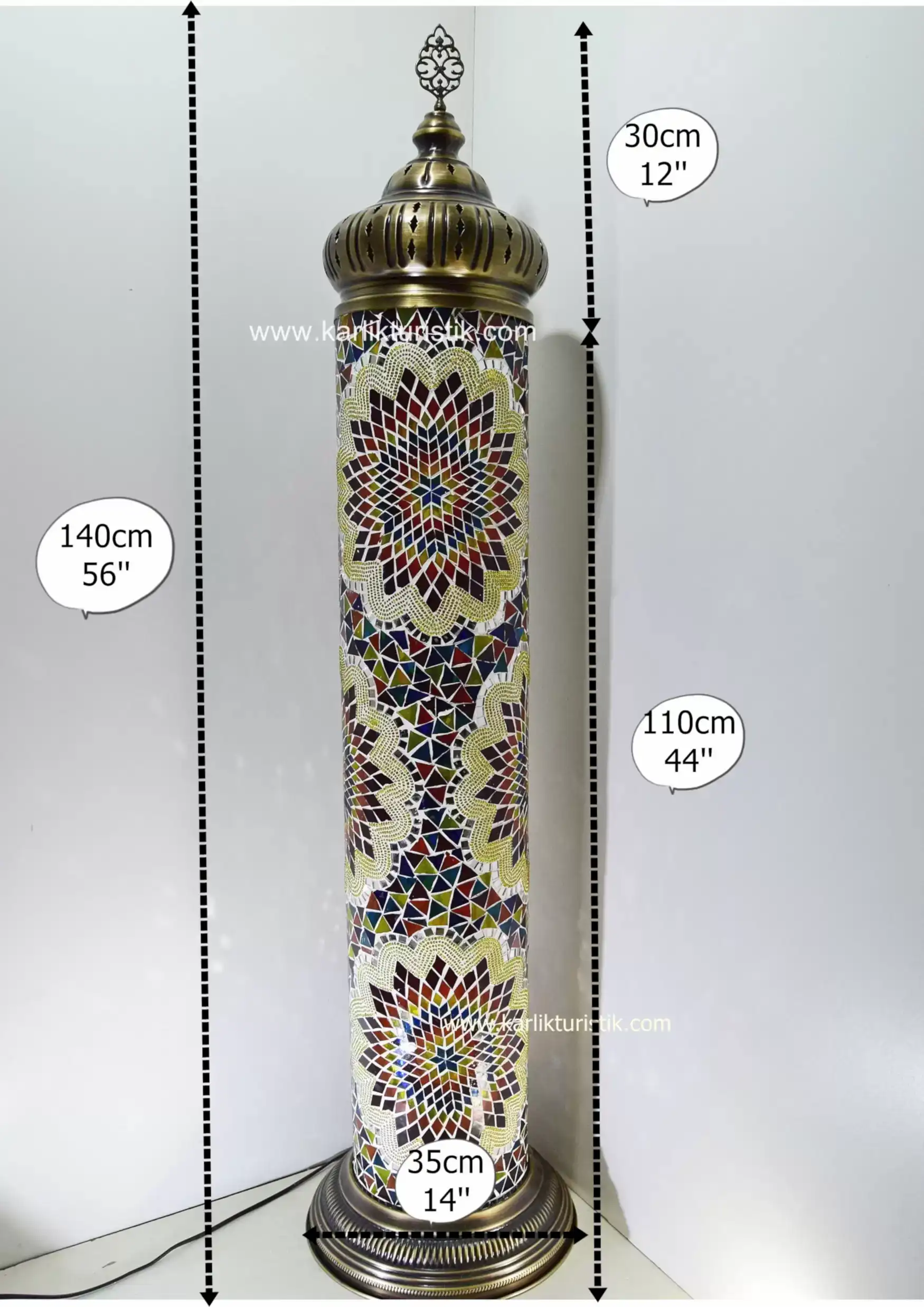 Mozaik silindir tarzı-Köşe lambası- Türk tarzı uzun silindir mozaik lambası büyük 1