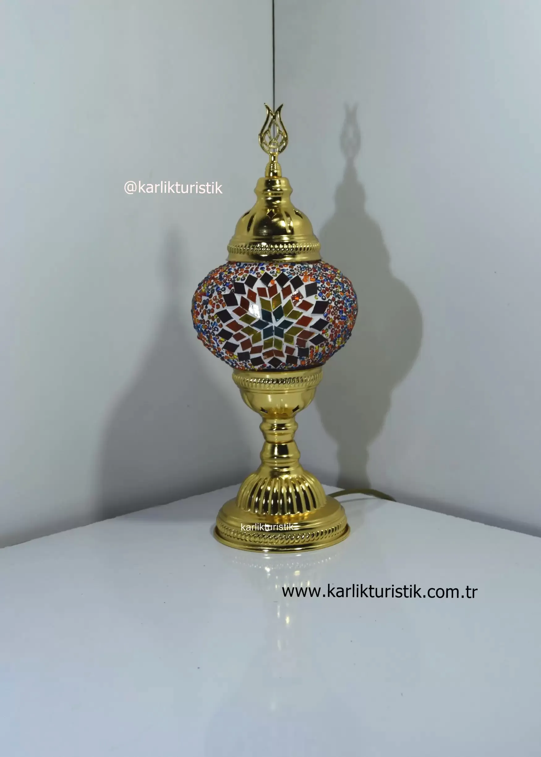 Mozaik Masa Lambası Abajur Bakır Kaplama Renkli , Türk El Yapımı Lamba, Özel, Eşsiz, Türk lambaları