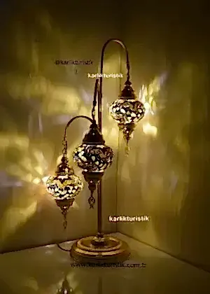 Mozaik Lamba Dekoratif Gece Lambası Mozaik Lambader 3Lü oltalı Altın Kaplama