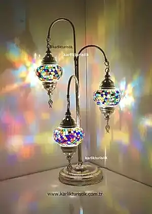 Mozaik Lamba Dekoratif Gece Lambası Mozaik Lambader 3Lü oltalı Gümüş Kaplama