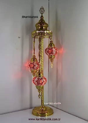 Mozaik Lambader Gold,Otantik Lambası,Dekoratif Köşe Lambası 3 Lü Mozaik Gece Lambası altın rengi