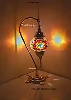 Mozaik Lamba Abajur Altın Kaplama ,Mozaik Masa Lambası Osmanlı Türk Mozaik Kuğuboynu Lamba Renkli