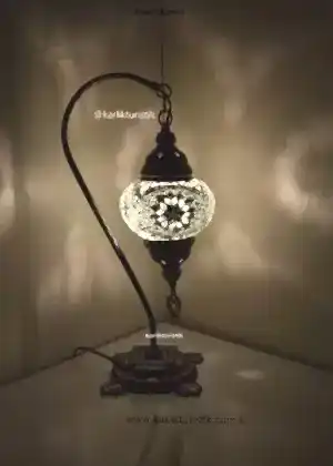 Mozaik Lamba Abajur Füme Renk, Kaplama ,Mozaik Masa Lambası Osmanlı Türk Mozaik Kuğuboynu Lamba Renkli