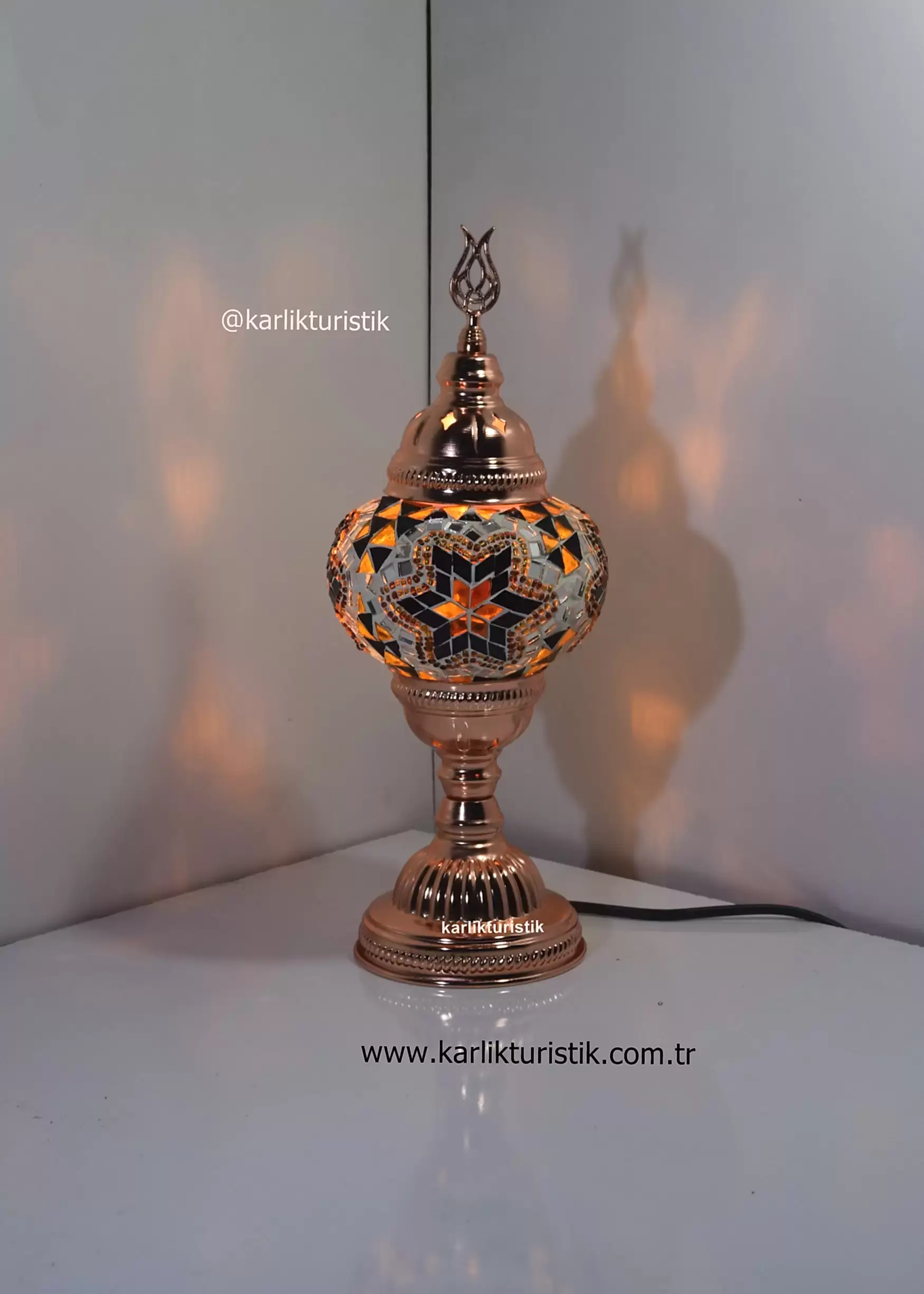 Mozaik Masa Lambası Abajur Bakır Kaplama Renkli , Türk El Yapımı Lamba, Özel, Eşsiz, Türk lambaları