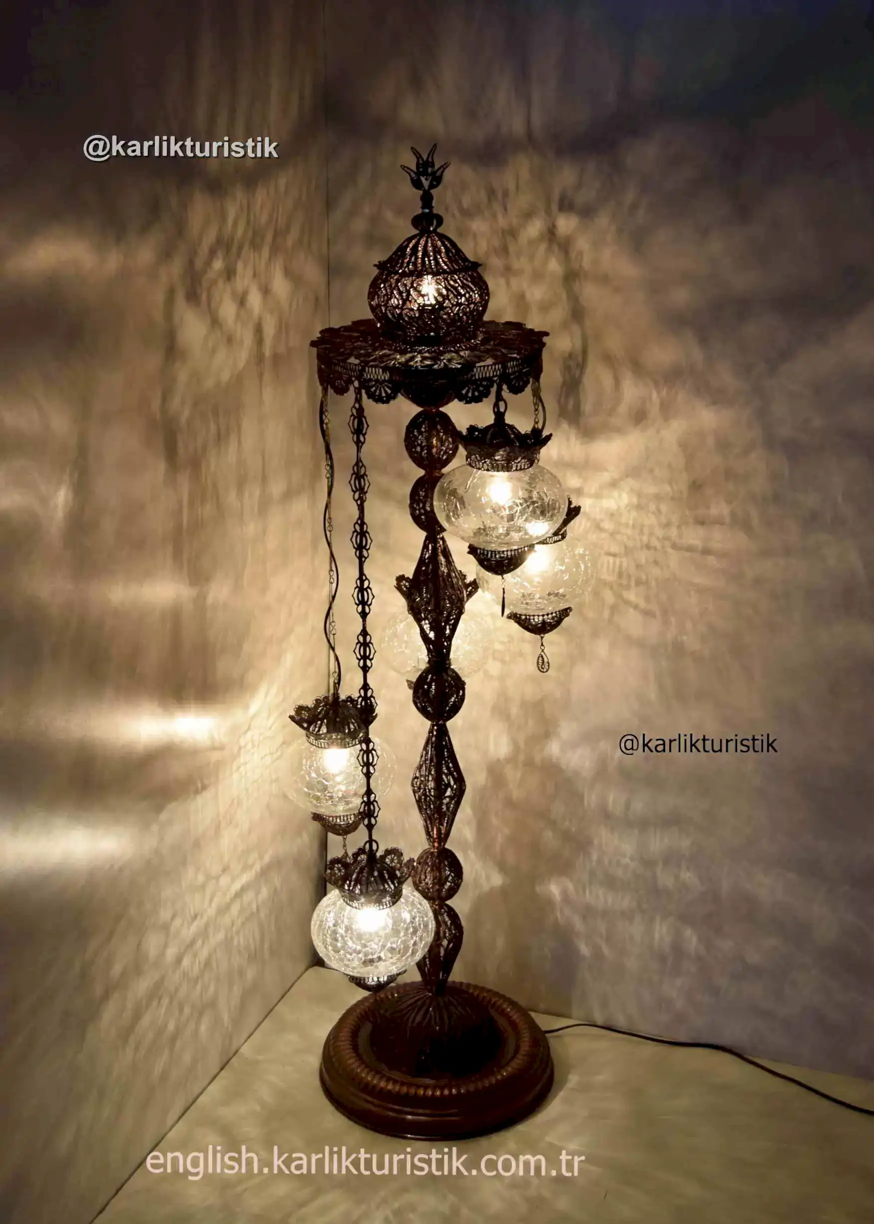 mosaic standing lamp copper 5 globe filigree art10030