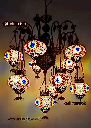 Hotel Avizesi Restorant İçin Lamba Telkari SANAT Bakır Malzeme Avize 11 lu ortası mozaik antik sarkıt lamba, Mozaik asılı Lamba benzersiz özel kollu Lamba