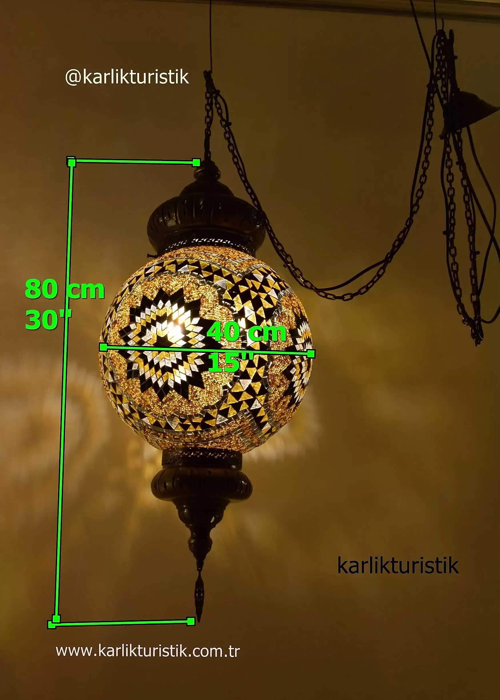 turk mozaik lambası tekli sarkıt büyük el isi lamba 40 cm top avize12