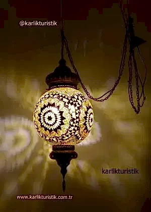 Türk Lambası Avize XXXL 40cm Top Mozaik Asılı Lamba Renkli Sarkıt Lamba Otantik