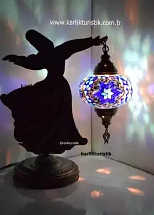 Derviş, Mevlana, Dekoratif Figürler, Sufi Tarzı El Yapımı Mozaik Masa Lambası no3