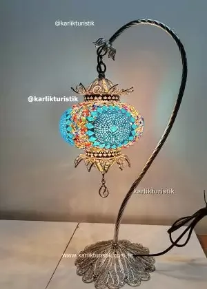 Mozaik Lambalar Sanat Dekoratif Ev Işıkları, Hediye Lamba El Yapımı Bakır TELKARİ - F-T-232 GÜMÜŞ KAPLAMALI taçlı olta