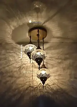 Avize Lamba Tavan Armatürü 3 osmanlı şefaf çatlak camlı lazerli Dekoratif tarz Ev-Otel Avizesi, türk yapımı otantik aydınlatma