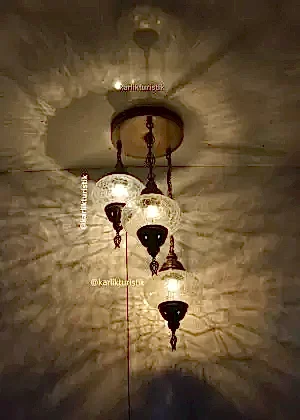 Avize Lamba Tavan Armatürü 3 osmnalı şefaf çatlak camlı Dekoratif tarz Ev-Otel Avizesi, türk yapımı otantik aydınlatma