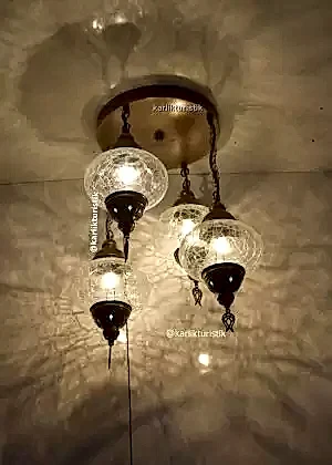 Avize Lamba Tavan Armatürü 4 osmanlı şefaf çatlak camlı  Dekoratif tarz Ev-Otel Avizesi, türk yapımı otantik aydınlatma