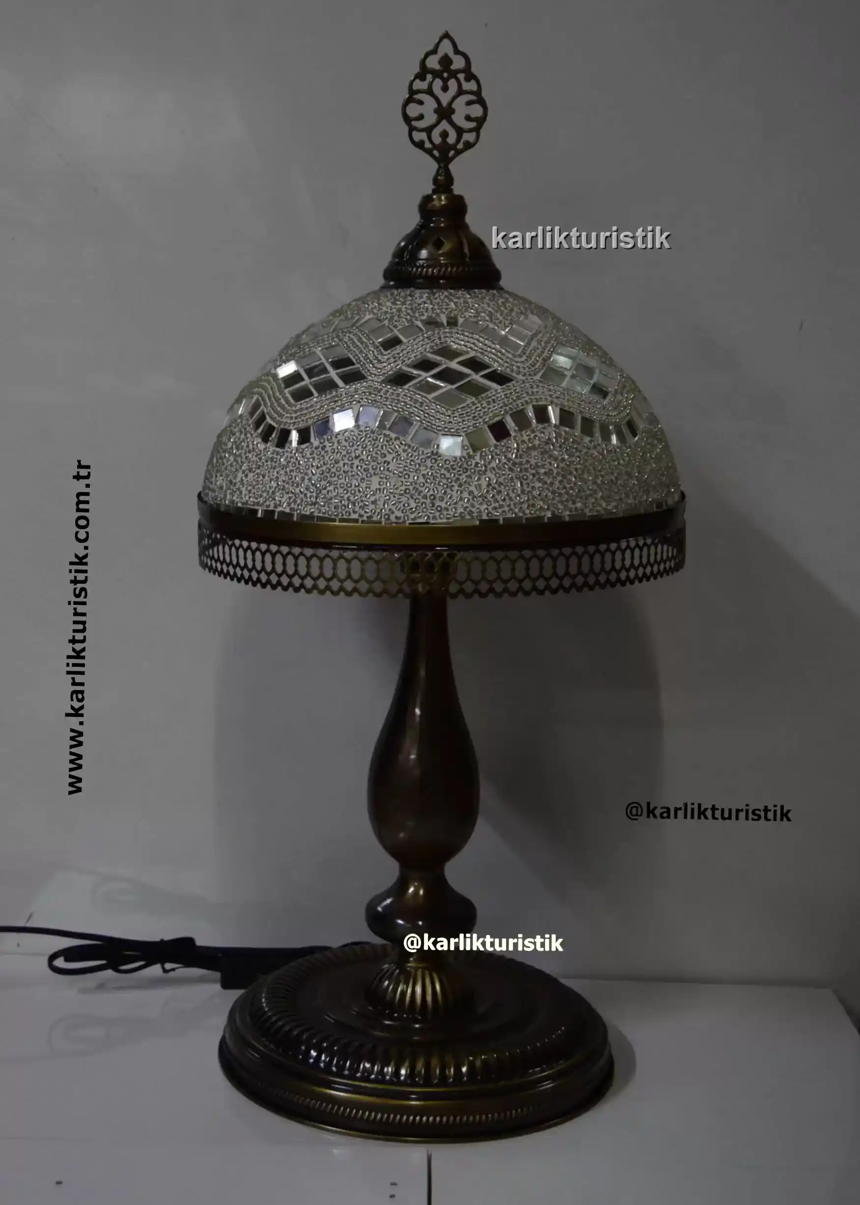 ev decorasyon lambası ,şapkalı abajur lamba 30cm mozaik masa lambası3