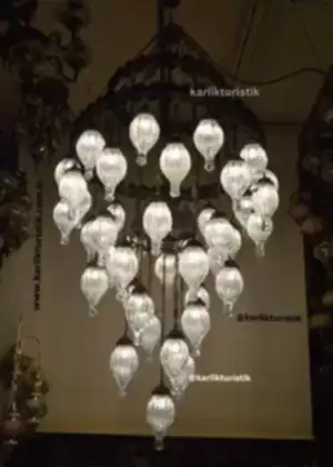 Oturma Odası Avize Türk esintili avize zarif bakır malzeme 41 üfleme cam telkari sanatı büyük sarkıt lambaları