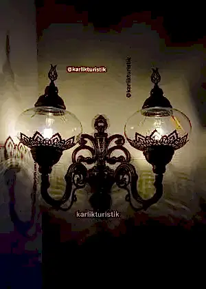 Osmanlı 16cm lazerli şeffaf cam çiftli aplik yukarı doğru ISW 5414 -b.