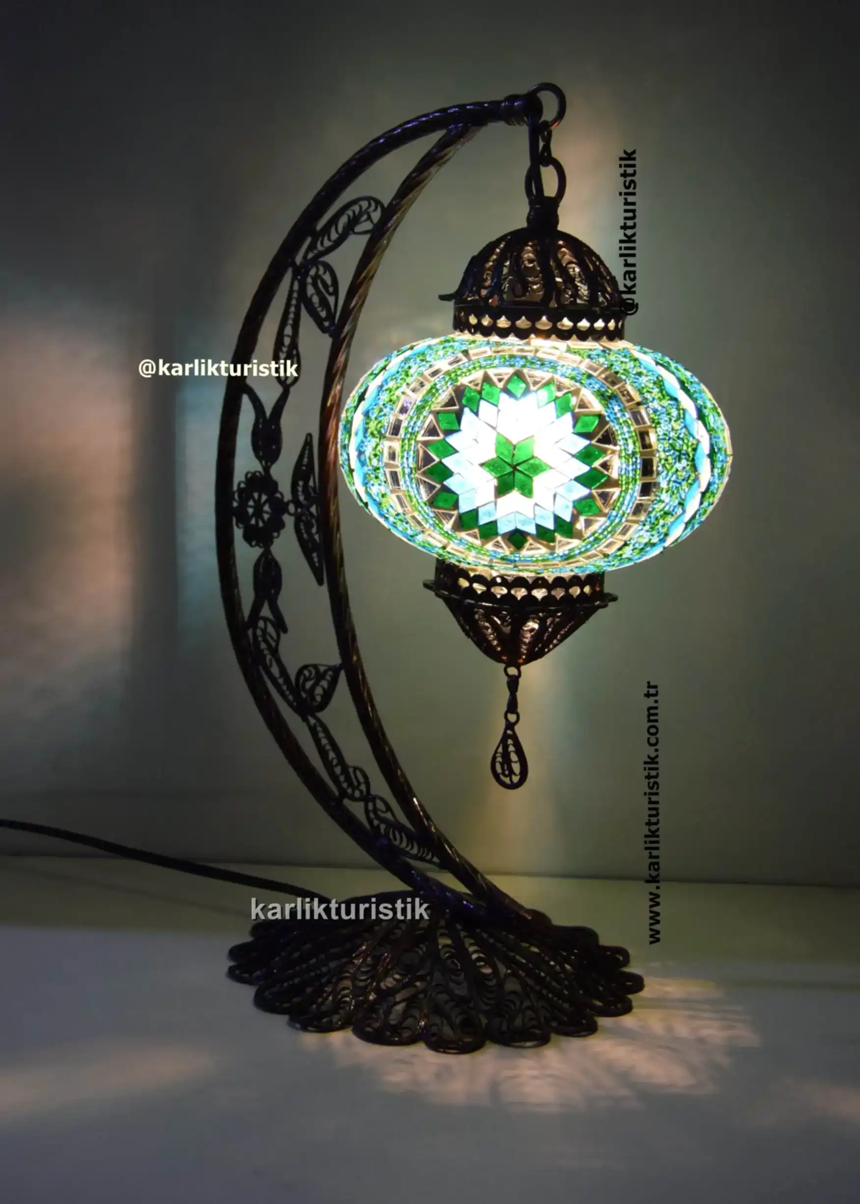 crescent table lamp handmade filigree art copper material authentic gift lampshade lamp11